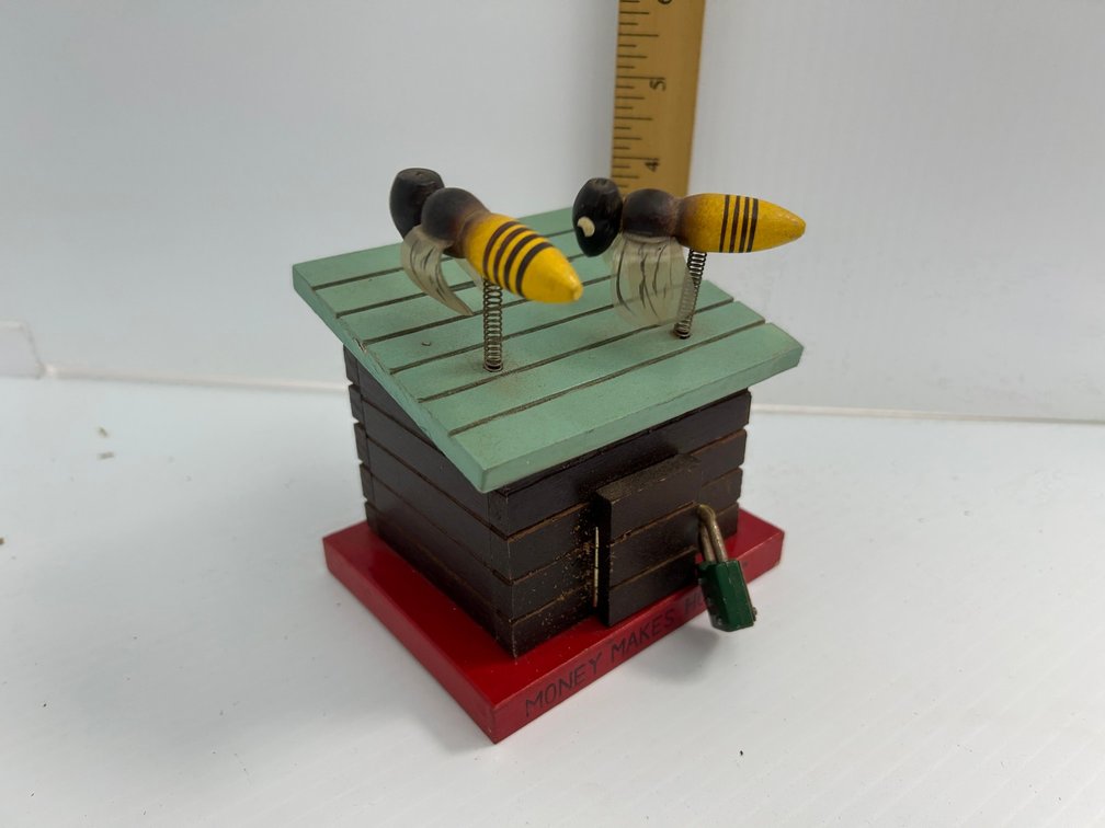 Wooden Honey Bee Bank with Lock and NO Key