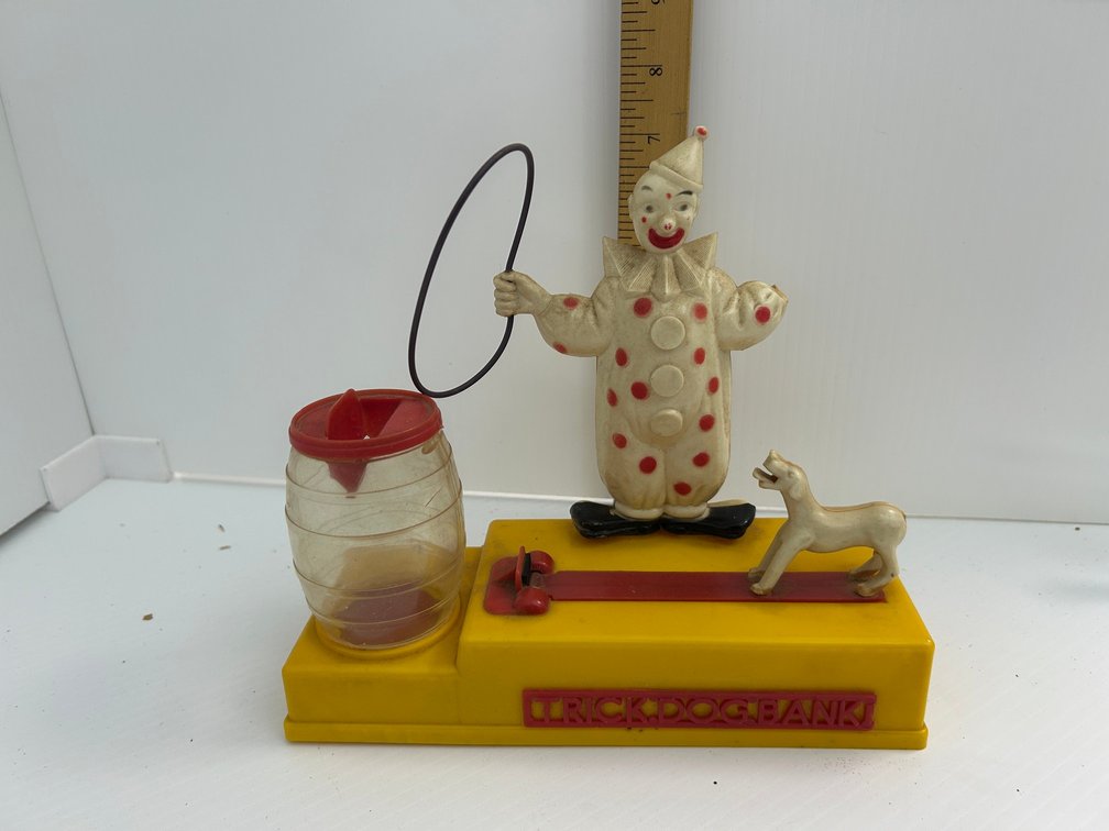 Vintage 1950-1960 clown Plastic Trick Bank