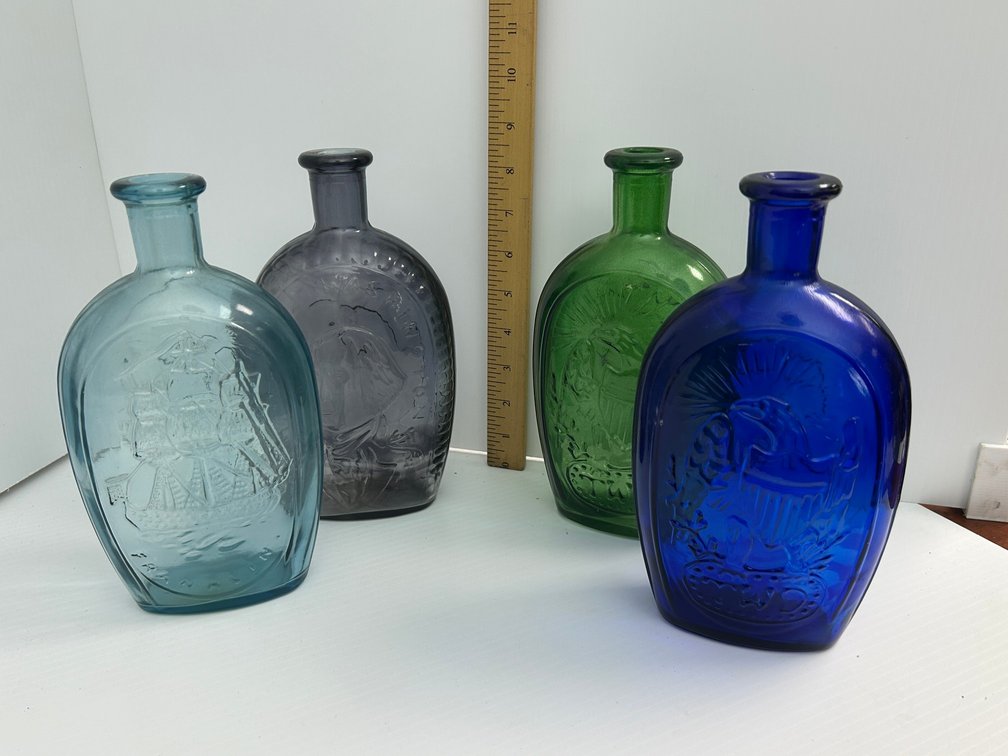 4-Colored Glass Decanters