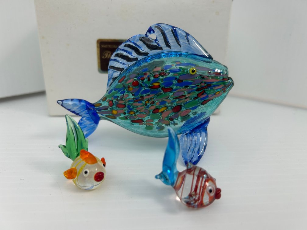 Small Speckled Green Fish Medium Blue Blown Glass