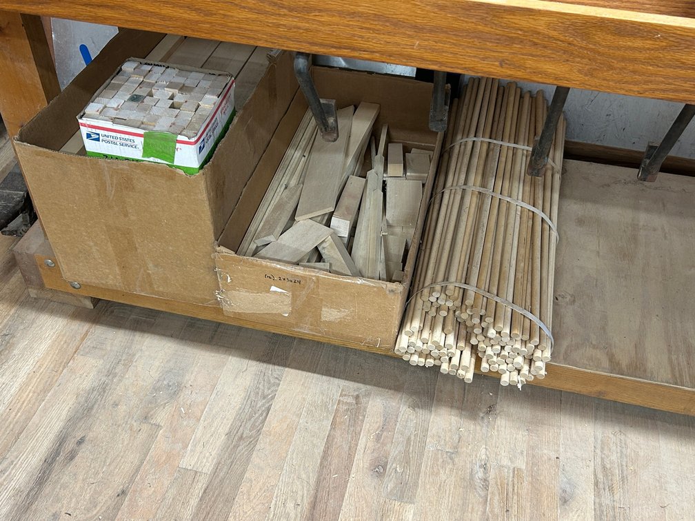 Scrap pieces of wood and dowels