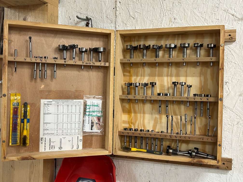 Cabinet of Forstner drill bits
