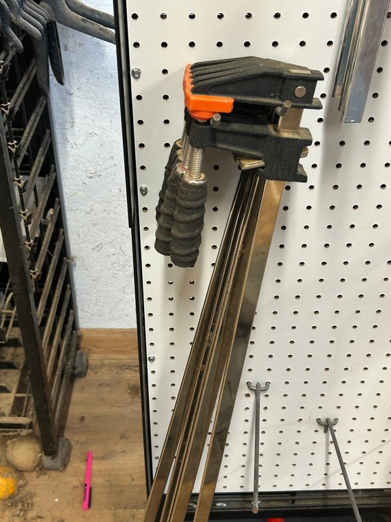 Several metal clamps