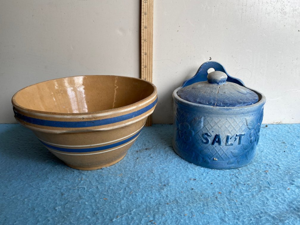 2 Stoneware pieces-bowl and salt crock