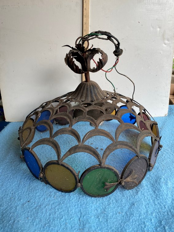 Metal and stain glass hanging light