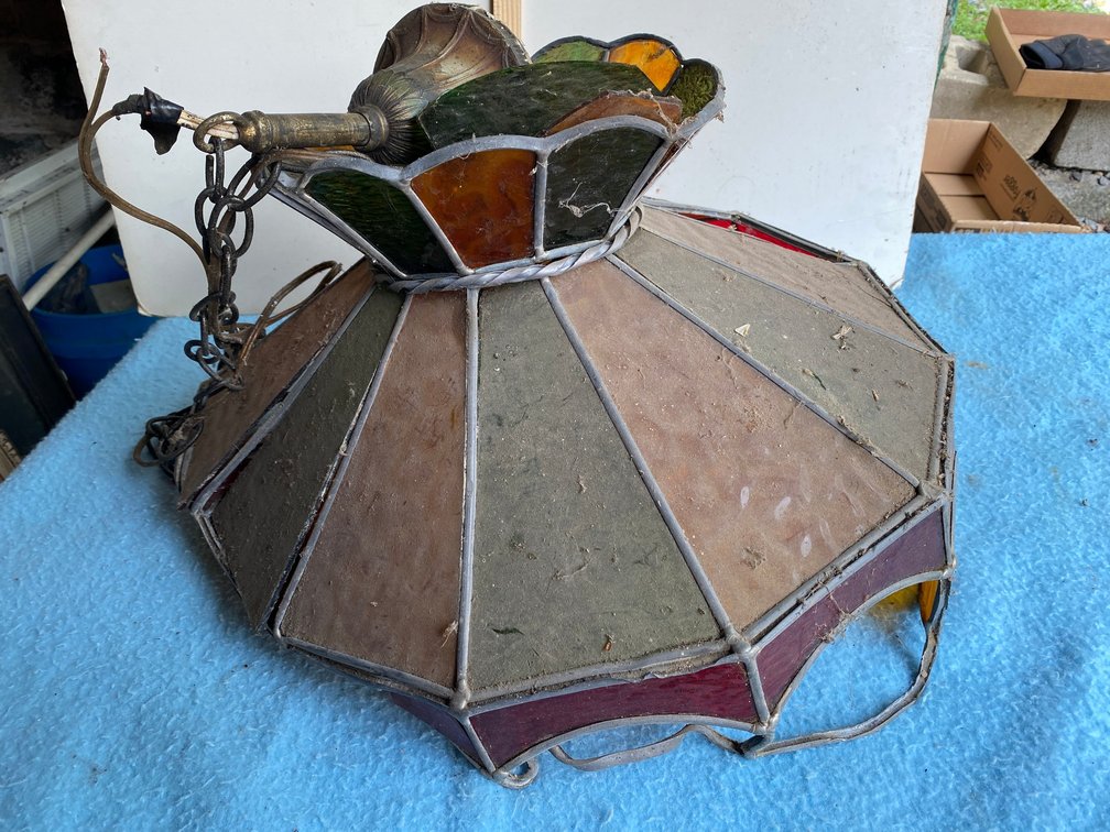 Metal and stain glass hanging light