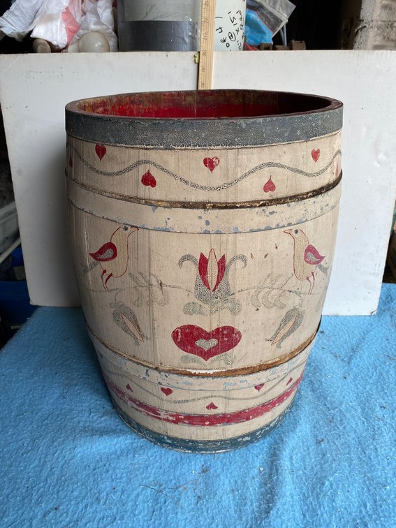 Folk art wooden barrel
