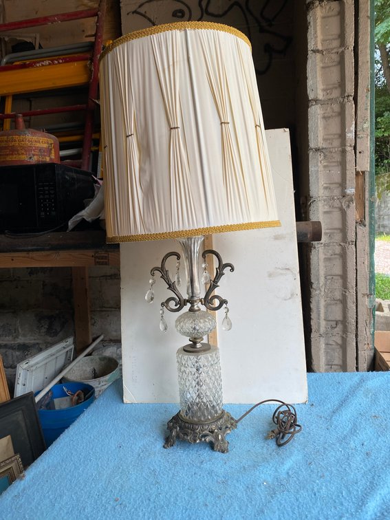 Pair of metal and glass lamps
