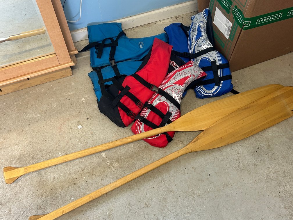 2-Wooden Oars, 3-Life Vests