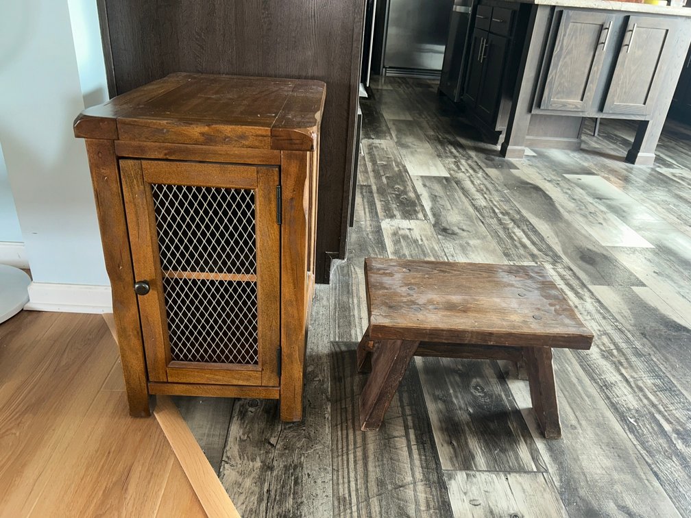 Wooden cabinet, wooden step stool