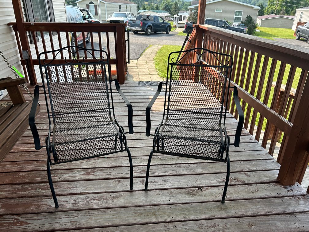 Wire mesh outside chairs