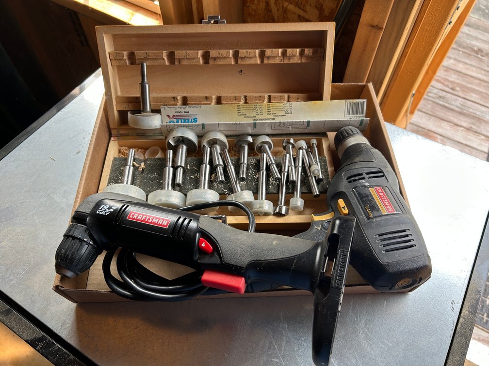 2 Craftsman drills, router bit set