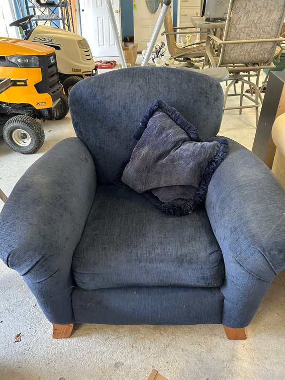 Upholstered Oversized Blue Wooden Footed Chair