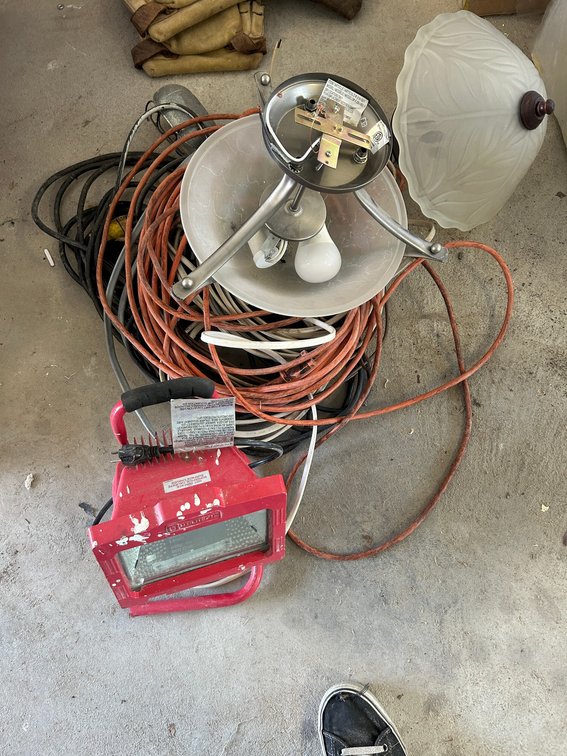 2-Wall Hanging Light Fixtures, Collection of Extension Cables, Shop Light