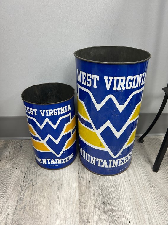 2 WVU metal trash cans