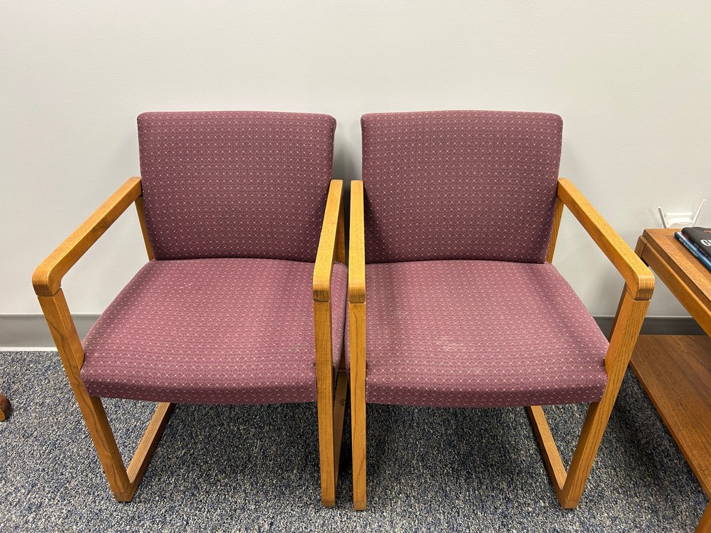 2 Oak and fabric office chairs
