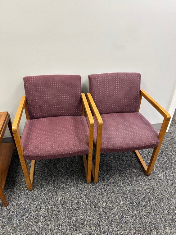 2 Wood and fabric office chairs