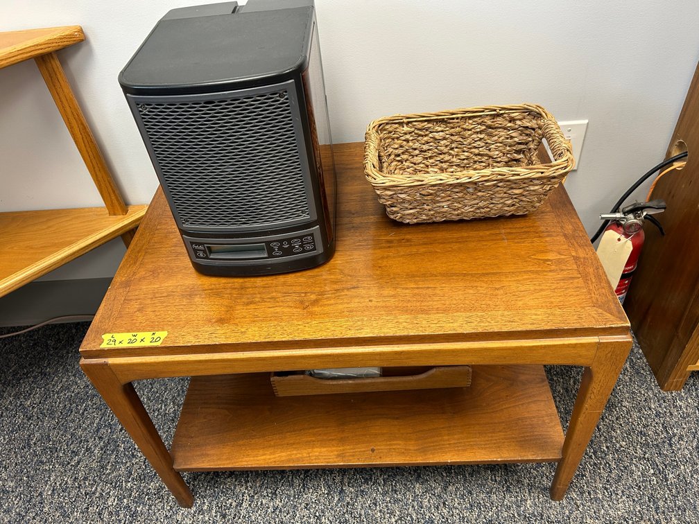 Solid wood end table, air purifier, basket