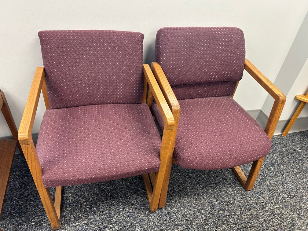 2 Oak and fabric office chairs