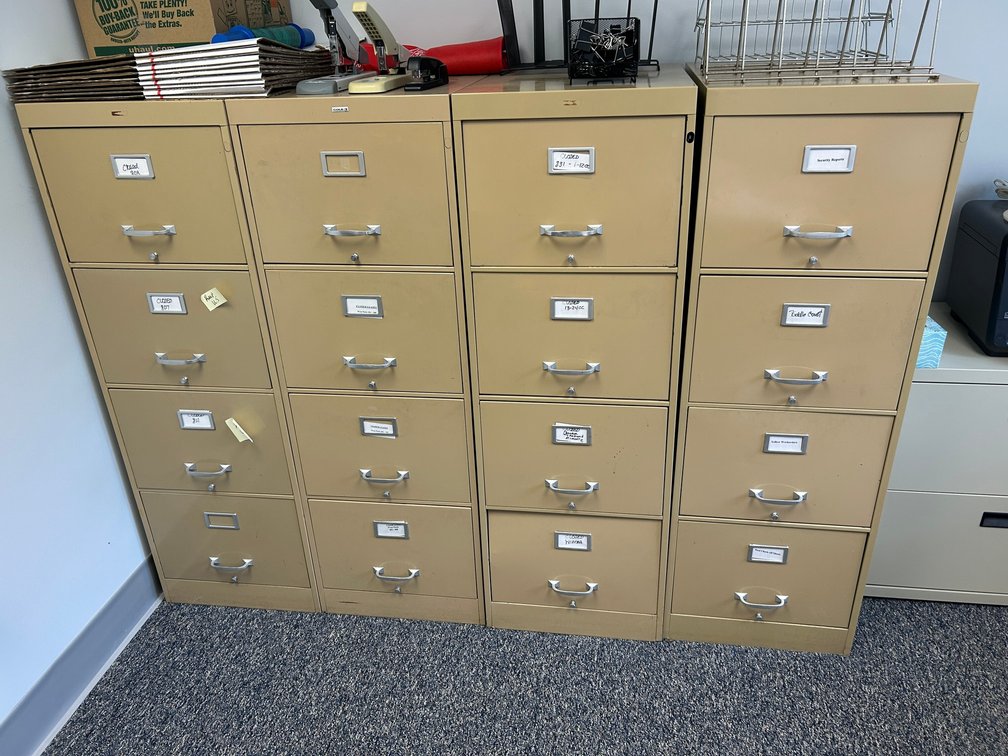 Four 4 drawer metal filing cabinets Contents on top NOT included