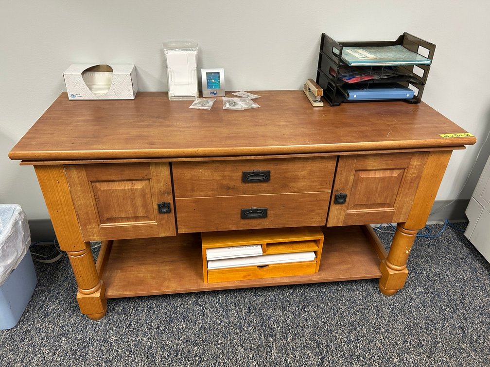 Solid wooden stand with drawers and doors