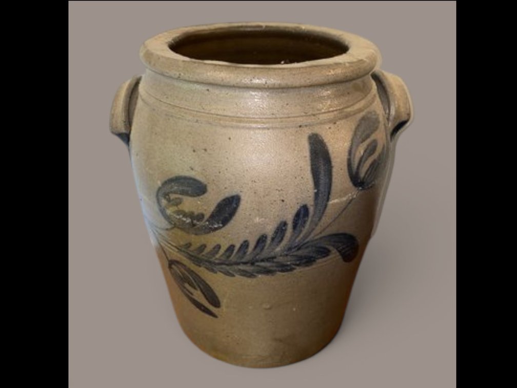 14" Salt glaze hand decorated crock