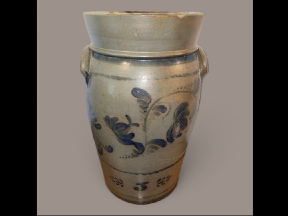 18" Hand decorated stoneware crock