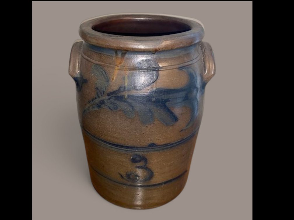 19th Century stoneware jar with cobalt blue decoration-hand decorated