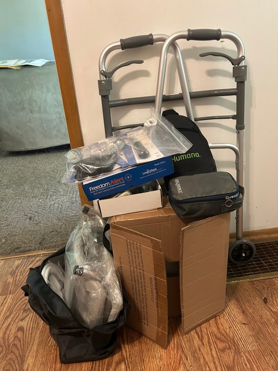 Folding Walker, Blood Pressure Monitor, Emergency Communicator