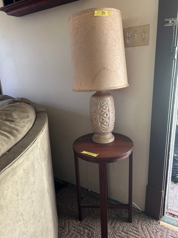 Ceramic Table Lamp and Wooden Side Table