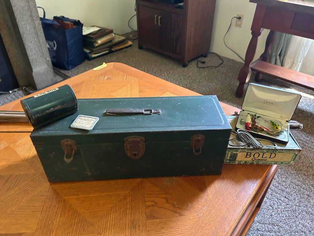 Metal Tackle Box, Fishing Rod, Bait Box, WV License Pin