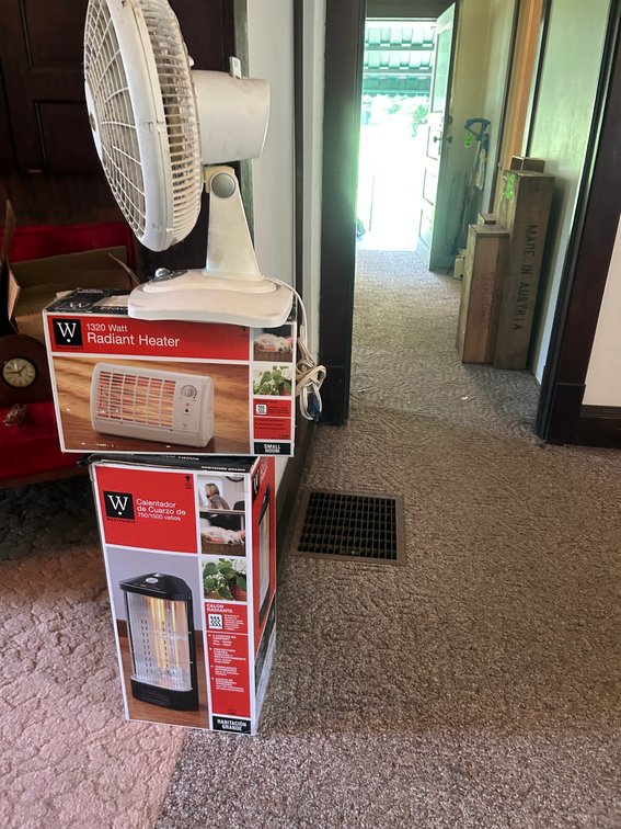 Oscillating Fan, Heaters, Wooden Crates