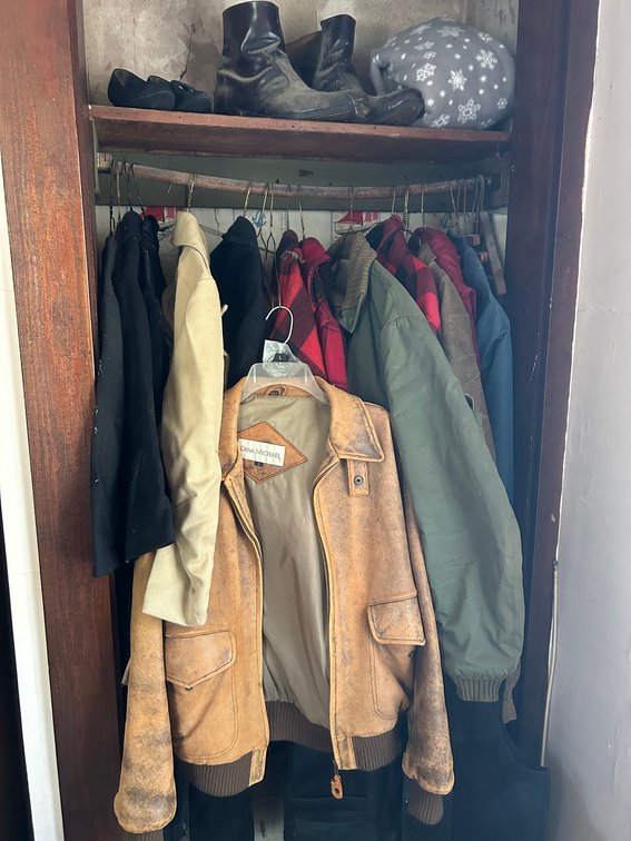 9 Jackets, 2 Pairs of Boots, Blanket