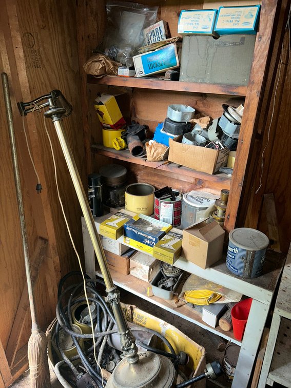 Wooden Shelf and Contents