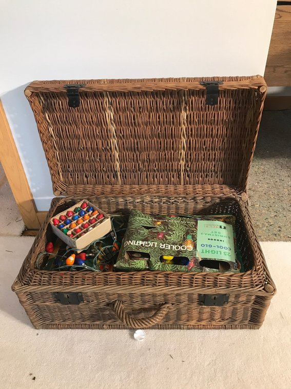 Wicker basket with Christmas items