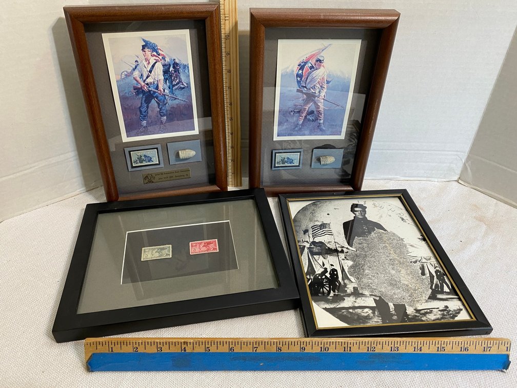 Civil war stamp collectibles in frames