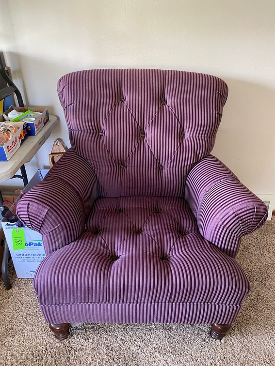 Dark purple upholstered arm chair