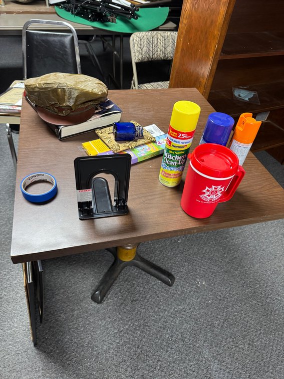 Wooden Side Table & Miscellaneous Items