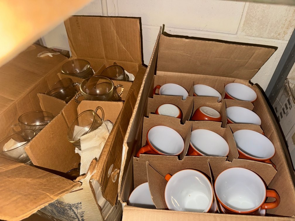 Orange & White Cups with Wine Glasses