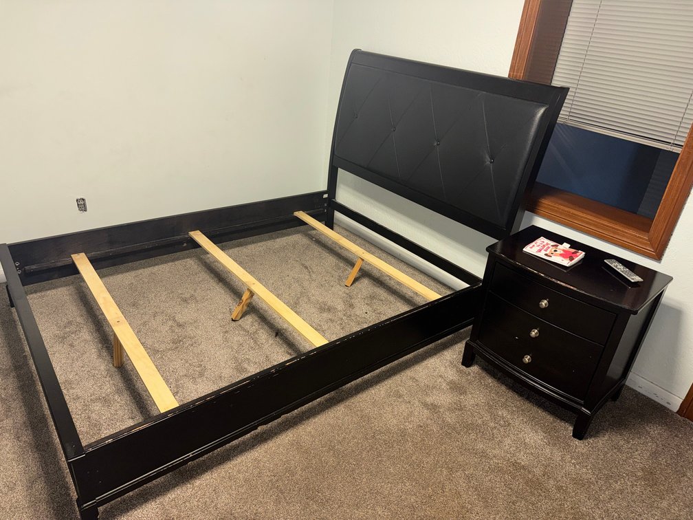 Black Bed Frame with Tufted Headboard & Drawer