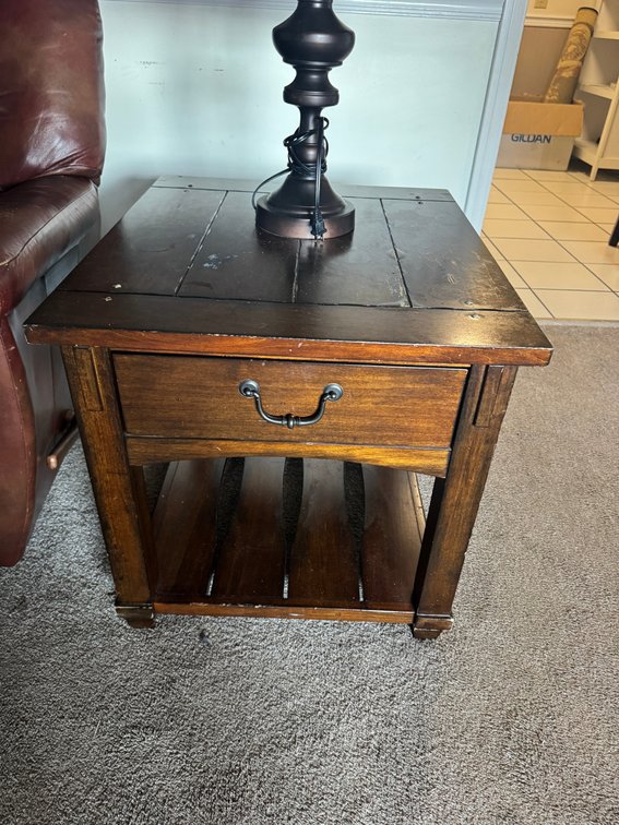 Dark Wood End Table & Lamp