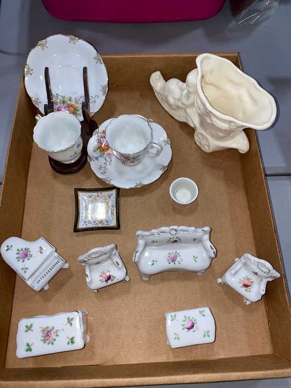 Doll House furniture, Tea cup Saucer, Vase