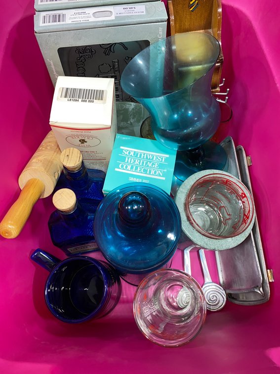 Blue Glass Bottles, Serve Ware, Texas Jigger glass, and More