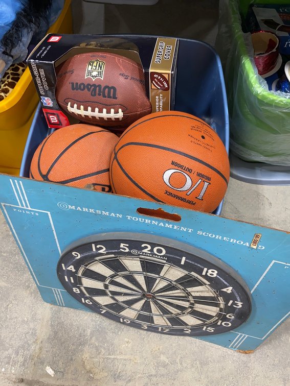 Basketballs, Football, Tennis Racket