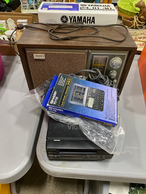 Yamaha CD RW Recorder, vintage Sony Radio, Electronic Organizer