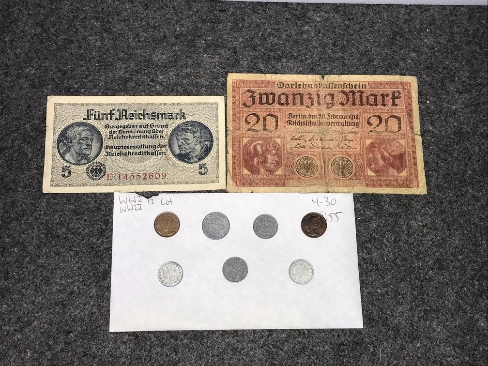 World War 1, World War 2  era Currency Lot Mixed Year, Style and Material, Condition