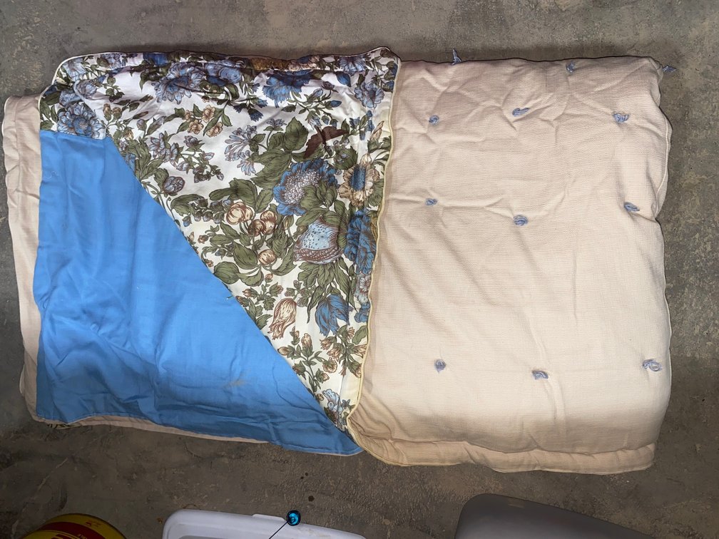 Beige Tied Quilt with Blue floral Lining