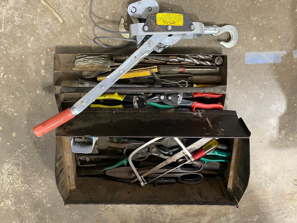 Metal Tool Box with Tools, a Cable come a long