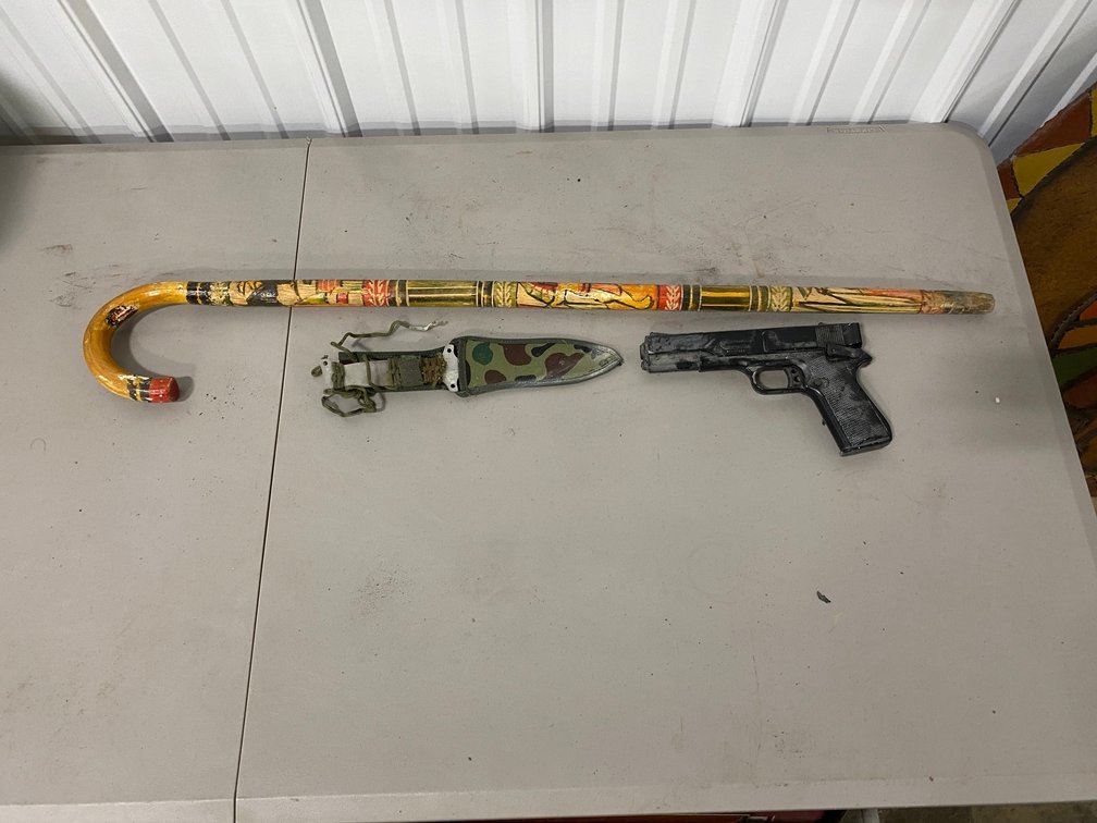 BB Gun, Knife and Painted Cane