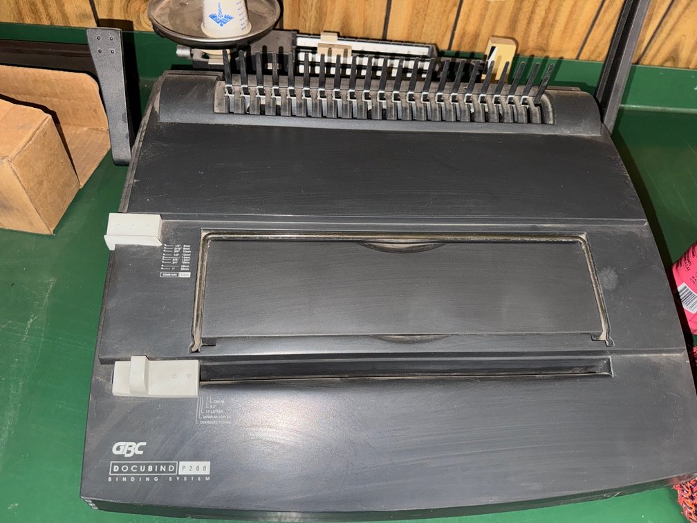 GBC DocuBind P200 comb binding machine with adjustable punch/binding controls.